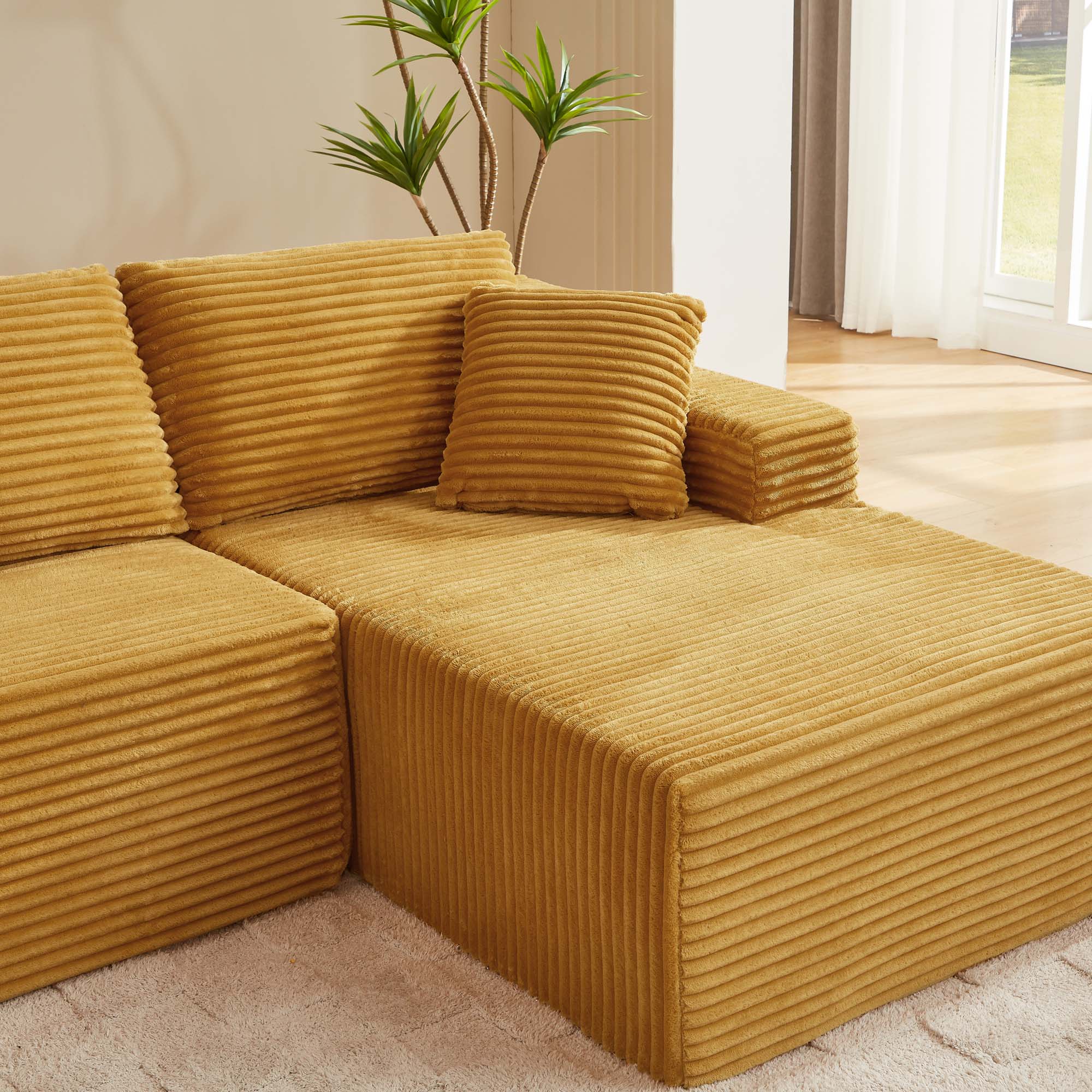 Miniyam L-Shaped Cloud Sectional Sofa with Deep Seat, Modular Couches Sleeper for Living Room, Bedroom, Apartment (Yellow, Right Facing Chaise)