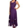 thumbnail image 4 of Sakkas Zendaya Stonewashed Rayon Embroidered Floral Vine Sleeveless V-Neck Dress - Purple - L/XL, 4 of 5
