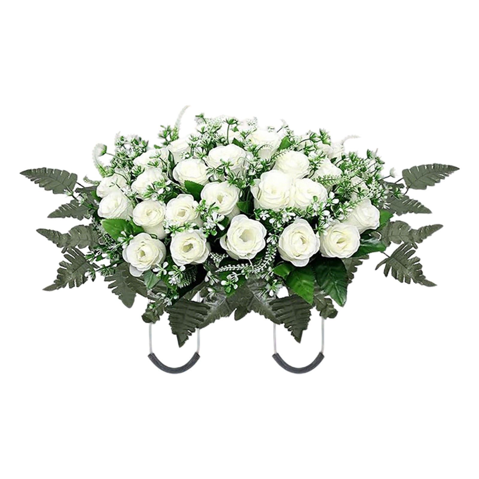 Headstone Flower Saddle,26"x13" Large Artificial Cemetery Flowers for Grave Saddle Cemetery Memorial Flowers for Outdoor Tombstone Memorial Day Independence Day Decorations(A)