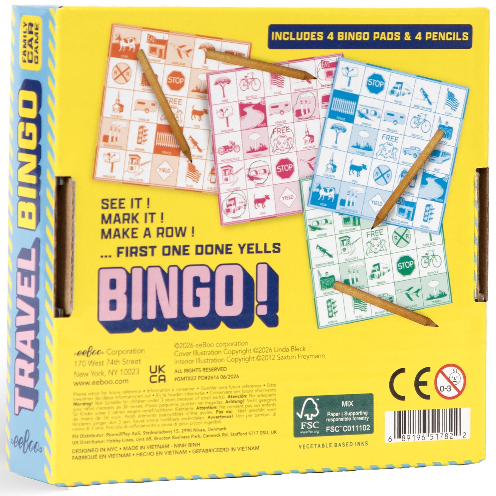 eeBoo Travel Bingo For Kids, Car Game With 4 Pads & Pencils, Ages 4+ - Reinforces Observation & Recognition Skills, Builds Focus & Grows Awareness