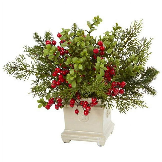 Nearly Natural 4194 Holiday Berry & Pine Artificial Arrangement