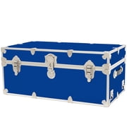 Rhino Trunk & Case Large Leather Embossed Vinyl Trunk With Removable Wheels, Summer Camp Footlocker, College Dorm Storage Chest, Sportsman Trunks - Seats 1000+ lbs. On Top 32x18x14 (Royal Blue)