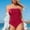Red, variant on Womens Strapless One Piece Swimsuits Belly Control Tube Top Bathing Suit High Cut Ruffled Swimwear