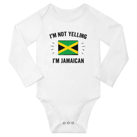 

I m Not Yelling I m Jamaican! Baby Long Sleeve Bodysuit Romper (White 12 Months)