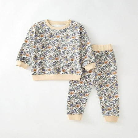 

DancePeanut 2pcs Baby Kids Pajamas Sets New High Waist Trousers Children Suit Flower Long Sleeve Matching Sleepwear Fall Outfit