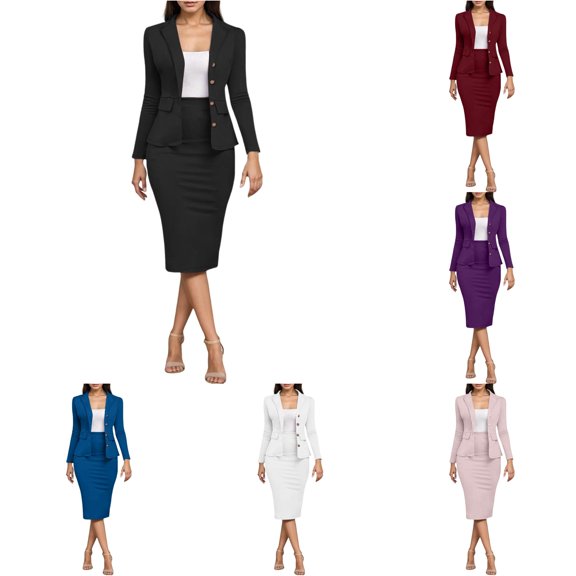 XIAONU Womens Solid Outfit Set Blazer Jacket And Pencil Skirt Two Piece Business Work Suit