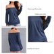 thumbnail image 3 of Blusa con hombros descubiertos Manga larga Color puro Cuello de una línea Tops casuales de moda para mujer Azul XL, 3 of 4