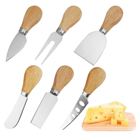 Bexikou 6 Pcs Cheese Knives, Wooden Handle Cheese Knife Set for Charcuterie Board, Mini Steel Stainless Cheese Cutter, Spreader, Fork for Party Wedding Christmas, Charcuterie Accessories