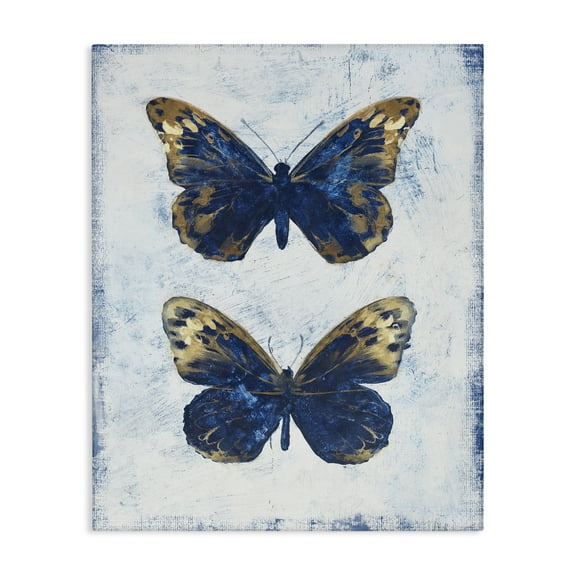 Stupell Industries Gold & Blue Butterfly Animals Painting Wrapped Canvas Art Print Wall Art, 16 x 20