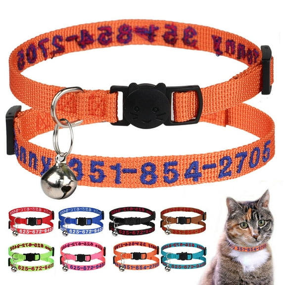 Pet Artist 	Adjustable Nylon Embroidered Breakaway Cat Collar Bell Personalized Safety Quick Release
