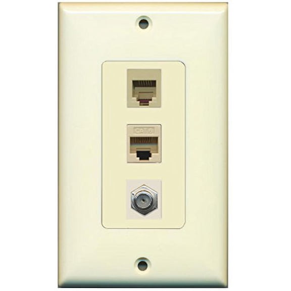 RiteAV - 1 Port Coax Cable TV- F-Type Phone RJ11 RJ12 and Cat6 Ethernet Decorative Wall Plate - Light Almond