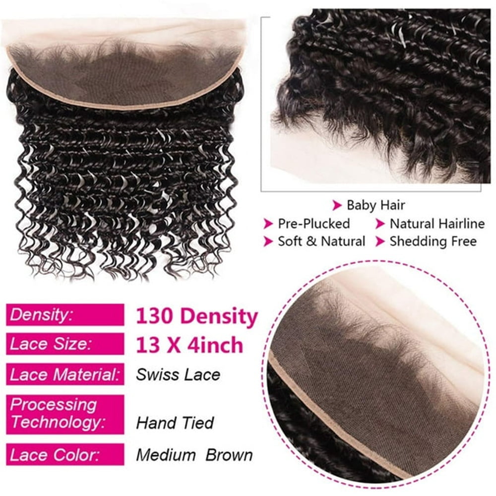 Deep Curly Wave Bundles with Closure Frontal Brazilian Human Hair Full and Thick 3 Bundles with 13x4 Lace Frontal