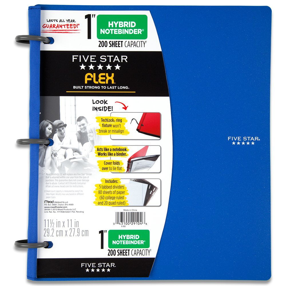 Five Star Flex Hybrid NoteBinder Notebook and 3 Ring Binder All-in-One Black 72009 2 Pack 1 Inch Binder with Tabs 