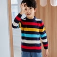 thumbnail image 5 of Hotiary 2-10 Years Toddler Kids Striped Cable Knit Sweater Boys Girls Long Sleeve Crew Neck Chunky Pullover Sweater, 5 of 12