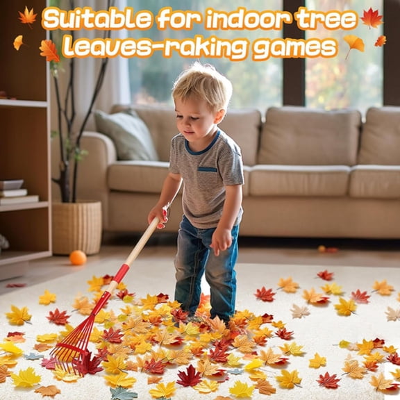 SeekLGT Kids Garden Rake for Leaves Lightweight Yard Tool with Wood Handle and Durable Metal Head for Toddlers Outdoor Yard Activities