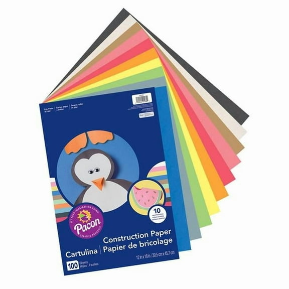 Pacon  12 x 18 in. Construction Paper, Assorted - 100 Sheet - Pack of 3