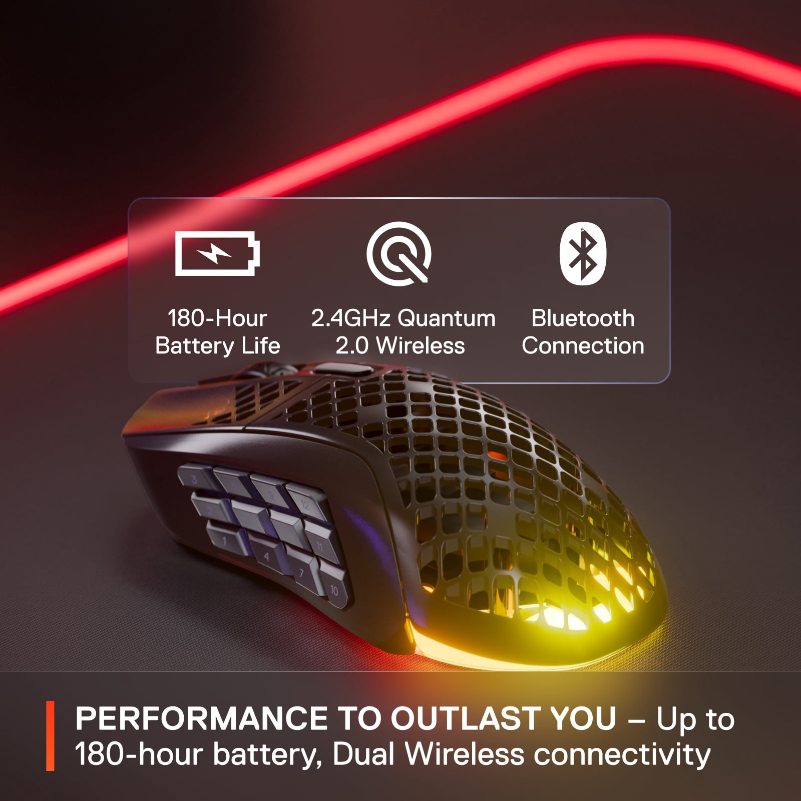 SteelSeries Aerox 9 Wireless Ultra Lightweight Honeycomb Water Resistant RGB Optical Gaming Mouse With 18 Programmable Buttons