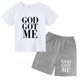 thumbnail image 4 of Conjunto de 2 piezas de camiseta y pantalones cortos con estampado de letras para niños y adolescentes de verano de 4 a 14 años, ropa informal de manga corta para niños y niñas, 4 of 5