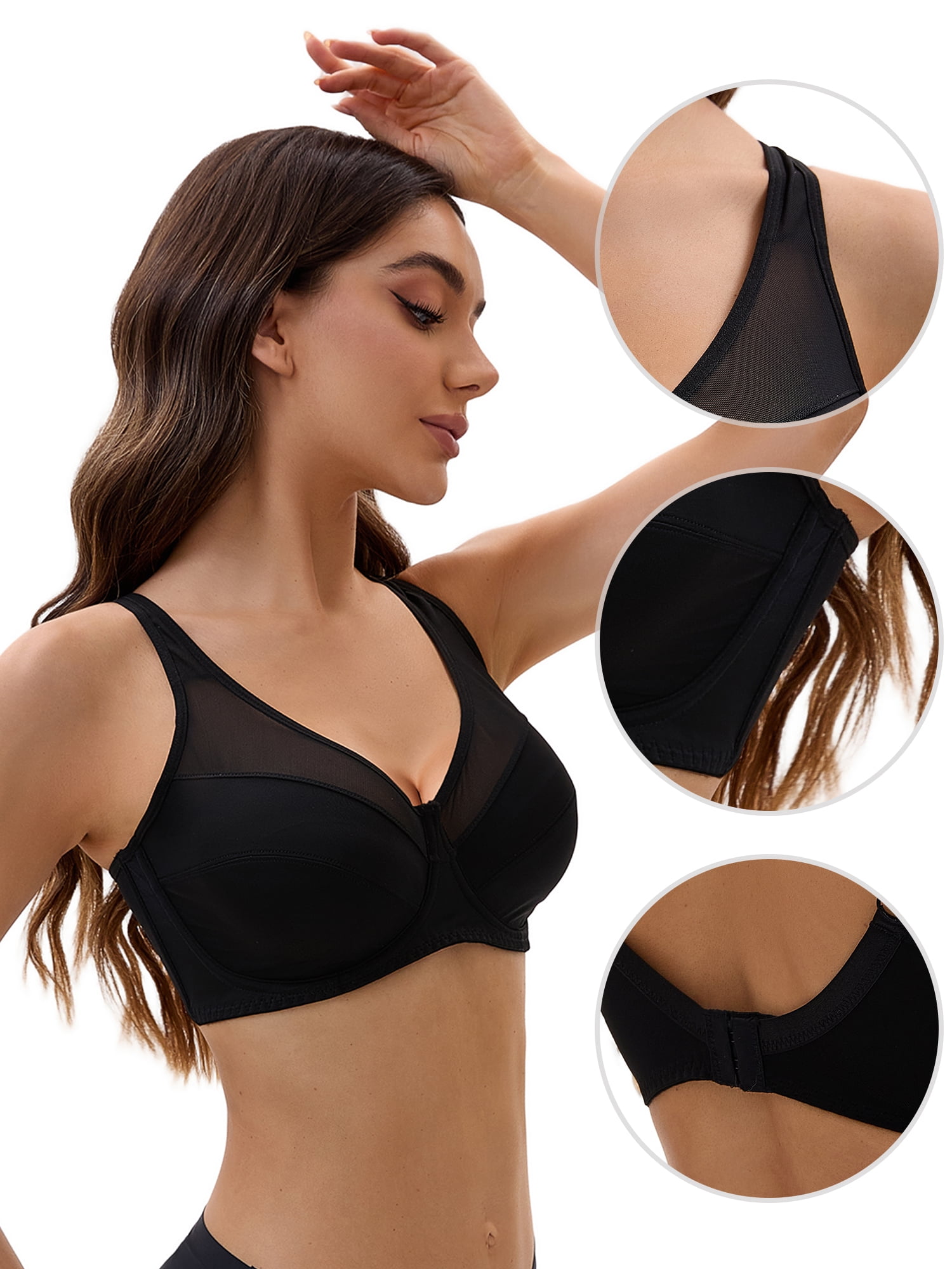 Unique Bargains Women's Mesh Adjustable Strap Underwire Soft Bras E 44 Black