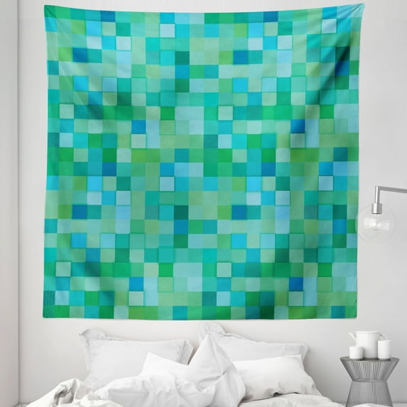Teal Tapestry, 3D Cube Pattern Abstract Squares Vibrant Colored Geometric Shapes Design Modern, Fabric Wall Hanging Decor for Bedroom Living Room Dorm, 5 Sizes, Sea Green Blue, by Ambesonne