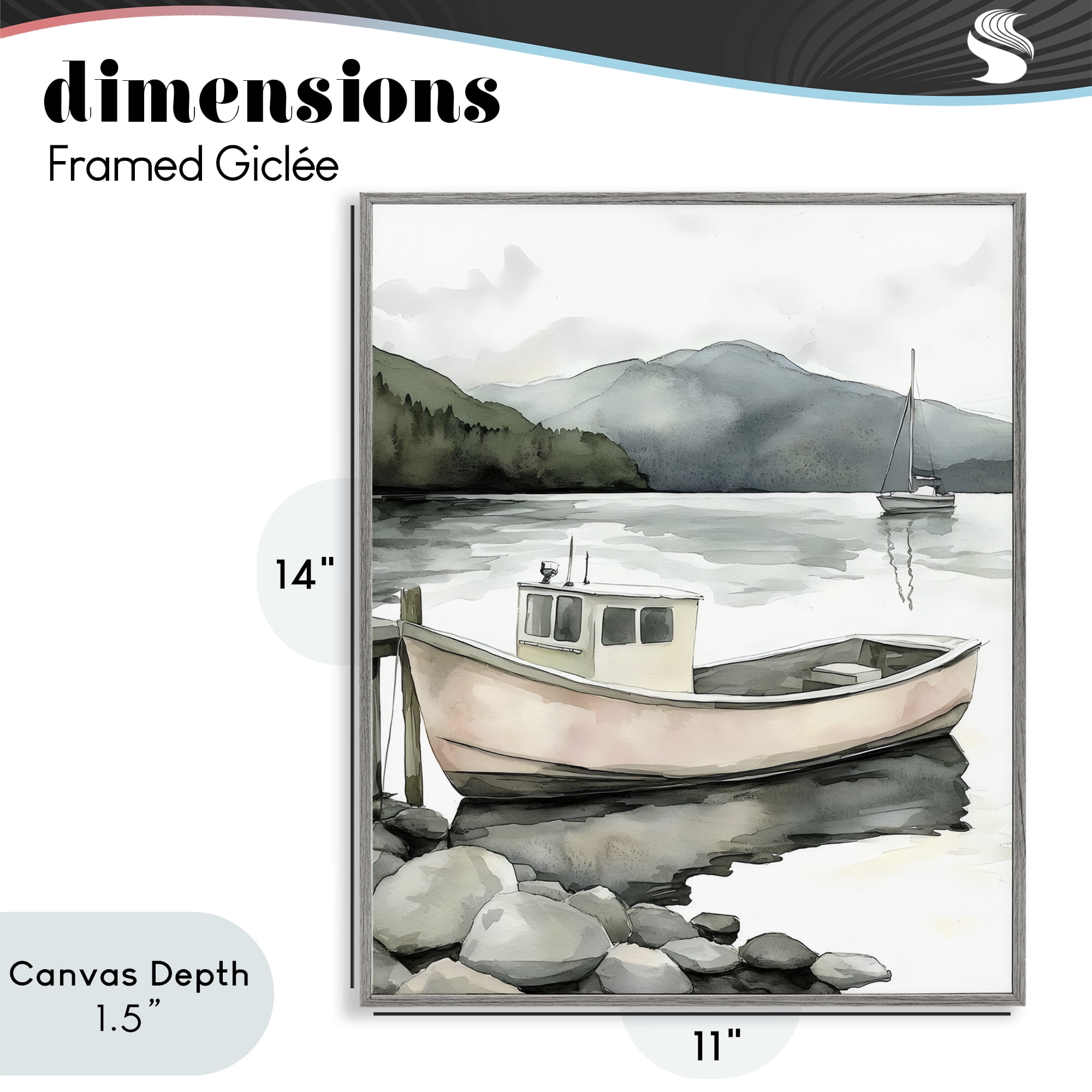 Stupell Industries Coastal Calm Docked Boat Gray Framed Giclee Art, design by Riley B