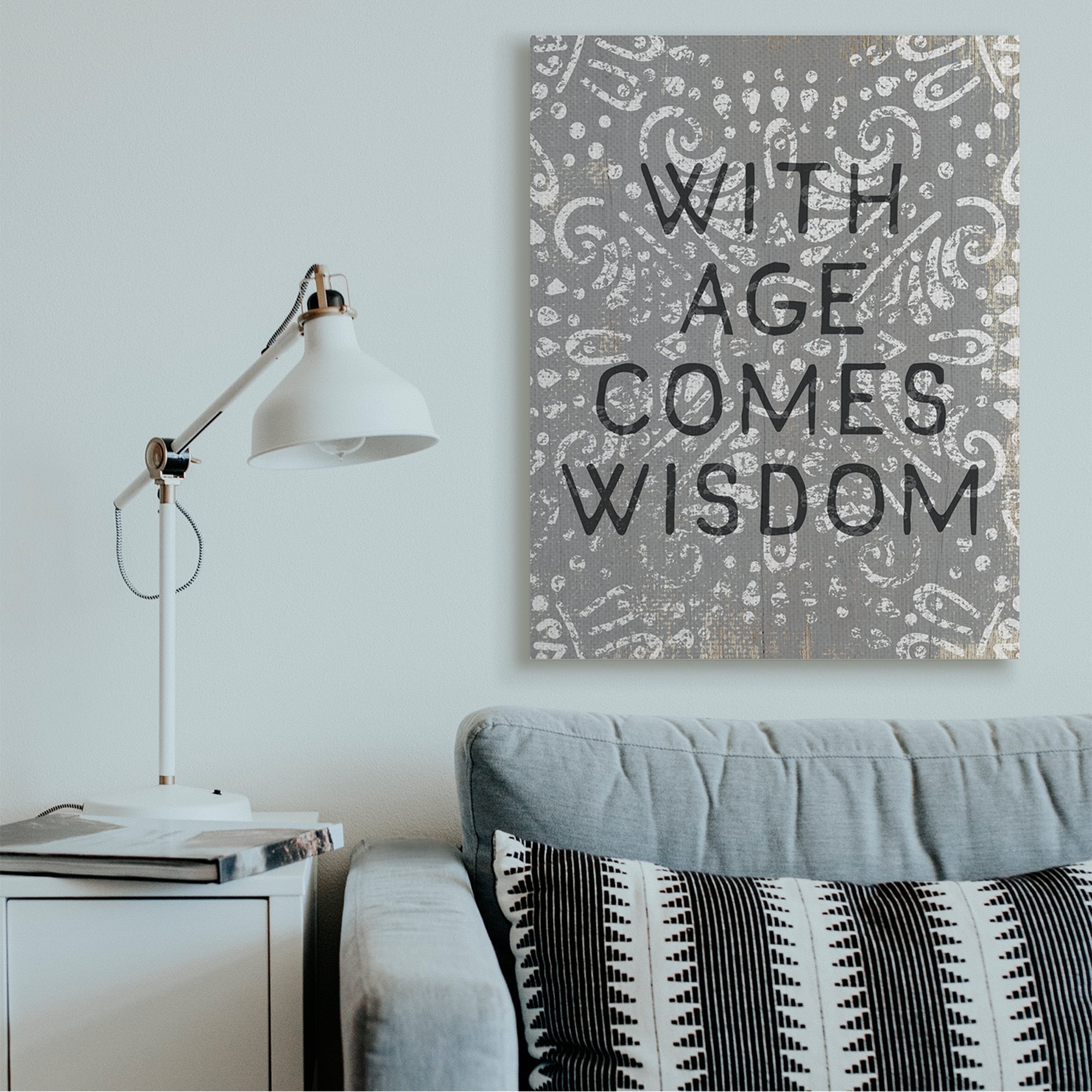 Stupell Industries With Age Comes Wisdom Phrase Grey Boho Pattern Canvas Wall Art by Daphne Polselli