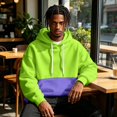 thumbnail image 6 of Men's Hoodie Drawstring Hooded Long Sleeve Color Block with Kangaroo Pocket Soft Touch Pullover Basic Top for Fall Winter Everyday Wear and Weekend Outings Green 2XL, 6 of 6