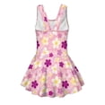 thumbnail image 5 of COEQINE Girls One Piece Swimsuit with Skirt Sleeveless Cute Skirted Bathing Suit Hawaiian Swimwear for Kids 3-4 Years, Summer Swim Dress for Water Play, Tropical Plumeria Pink Purple, 5 of 8