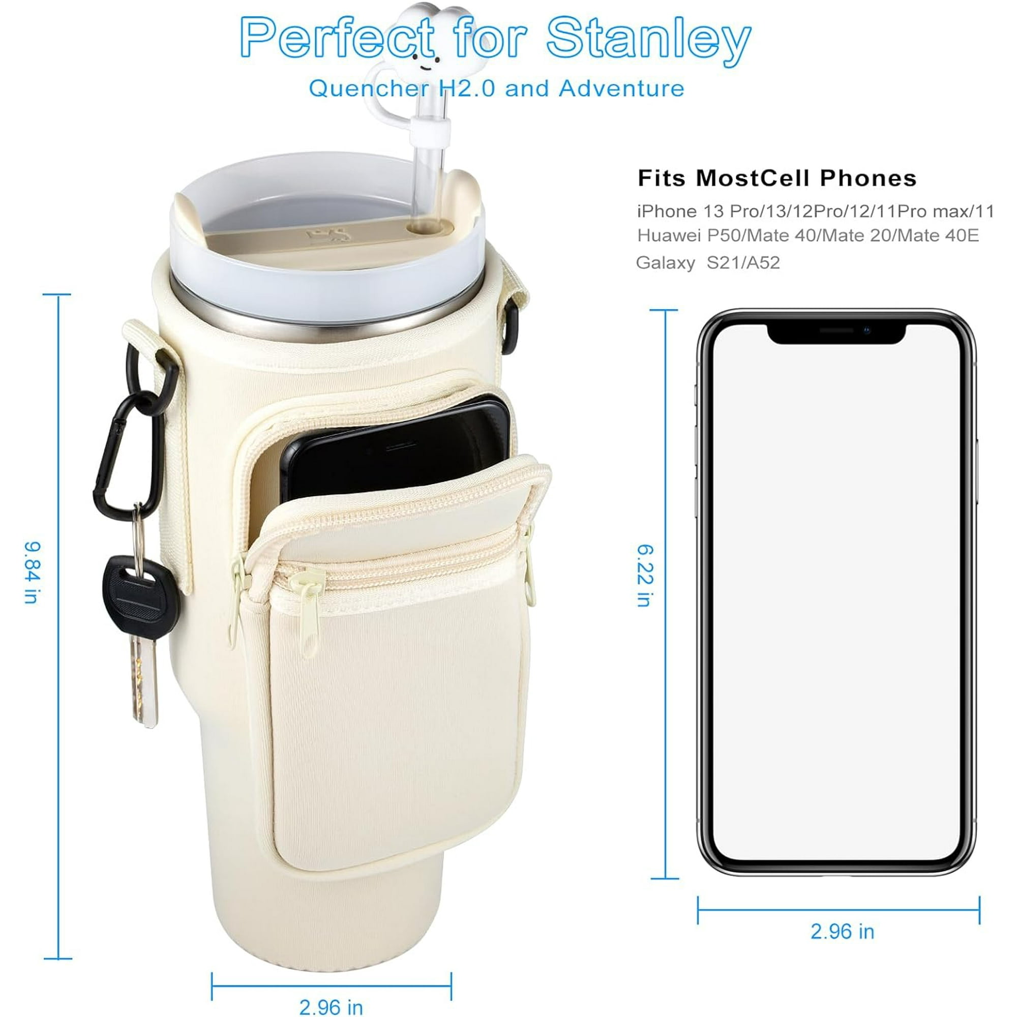 Stanley Gourde Sac De Transport Pour Gourde Stanley 40oz - Avec Poche Téléphone Et Bandoulière Réglable (Couleur Crème) Randonnée Accessoires