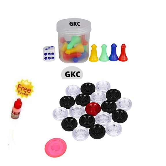 All Age Group Ludo Goti With Dice Shaker And Arcyclic Carrom Coin With Striger And Carrom Powder, Multicolor