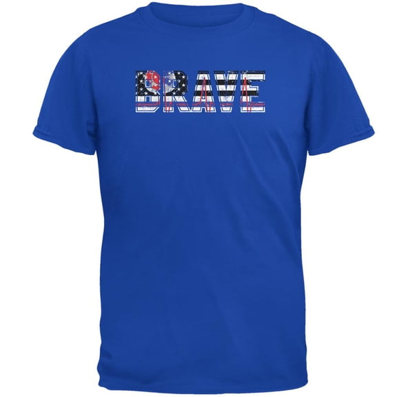 Brave EMT Firefighter Thin Red Blue Line Flag Mens Soft T Shirt Royal LG