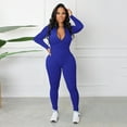 thumbnail image 2 of Women's Jumpsuits, Rompers & Overalls Zipper V Neck Long Sleeve Bodysuit Catsuit Sport Jumpers for Women, 2 of 6