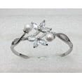 thumbnail image 3 of Faship Clear CZ Crystal Shell Pearls Floral Bangle Bracelet, 3 of 4