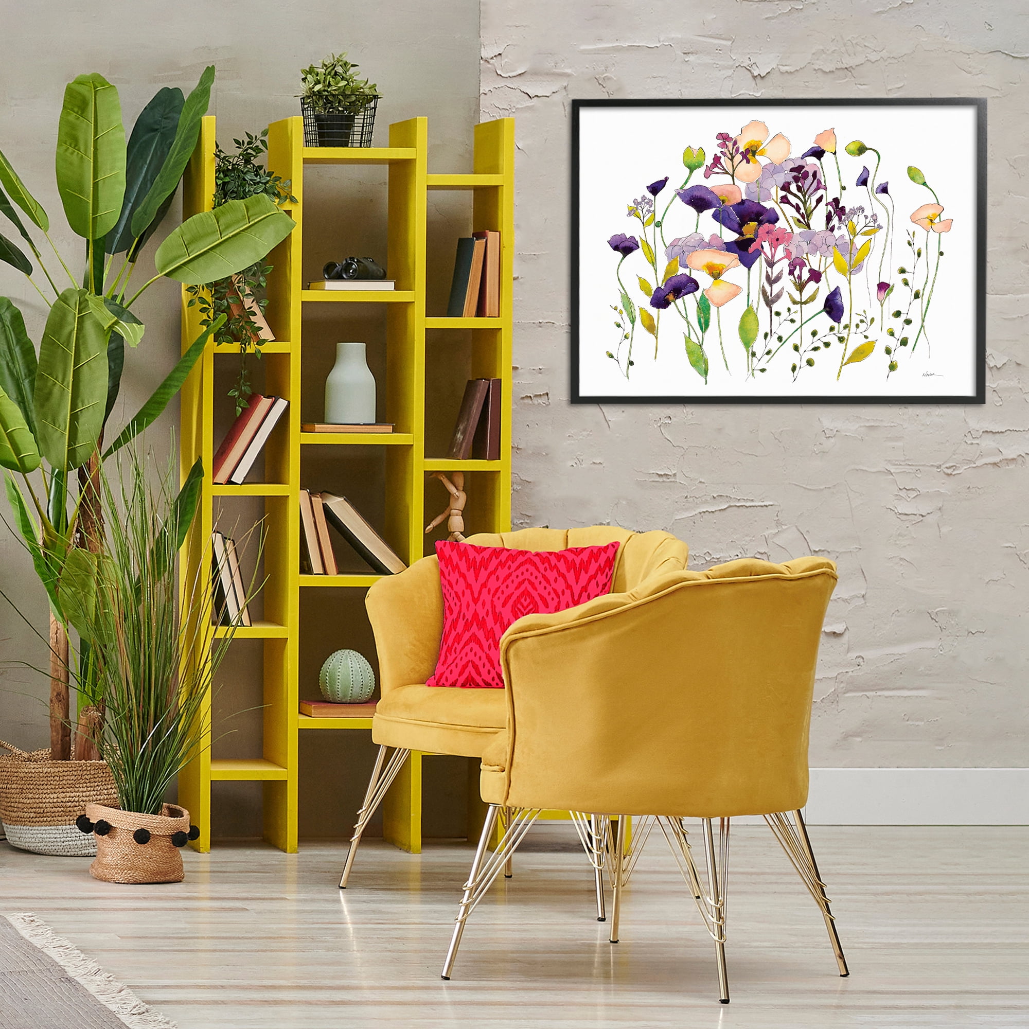 Stupell Industries Purple Poppy Sprigs Botanical & Floral Painting Black Framed Art Print Wall Art, 30 x 20