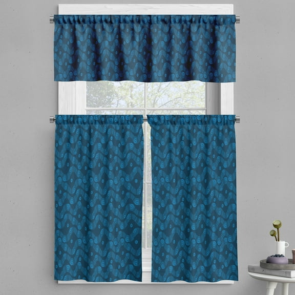 Ambesonne Abstract Valance & Curtain, River Wave-Like Lines Dots, 55"x24", Night Blue and Dark Turquoise