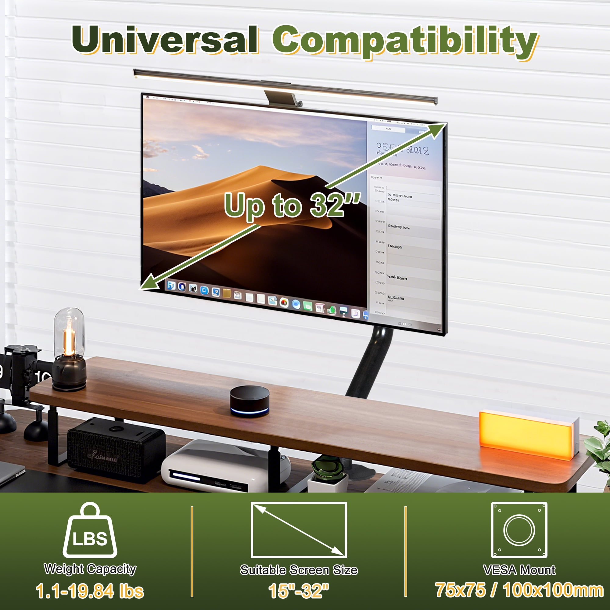 MAYEERTY Single Gas Spring Monitor Arm, Adjustable Desk Mount for 15-32 inch Screens, Clamp & Grommet Base, Black