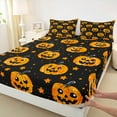 thumbnail image 3 of Manfei Western Festival Sheet Set Queen, Black Orange Bed Sheets Set Queen Size, Pumpkin Stars Print Queen Sheet Sets, Lightweight Bedroom Decorative, 4pcs, 3 of 7