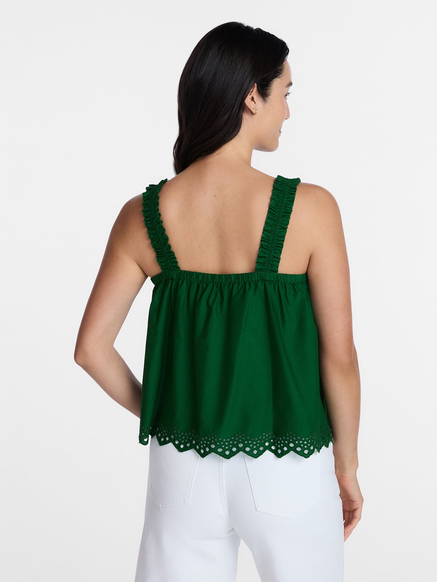 Time and Tru Women's Eyelet Embroidery Trim Tank Top, Sizes XS-XXXL