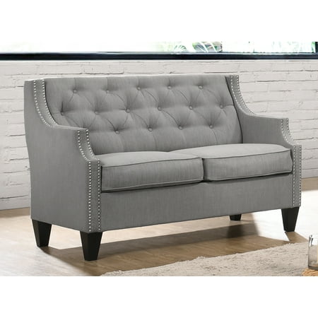 Upholstered KD style loveseat with linen fabric and wooden