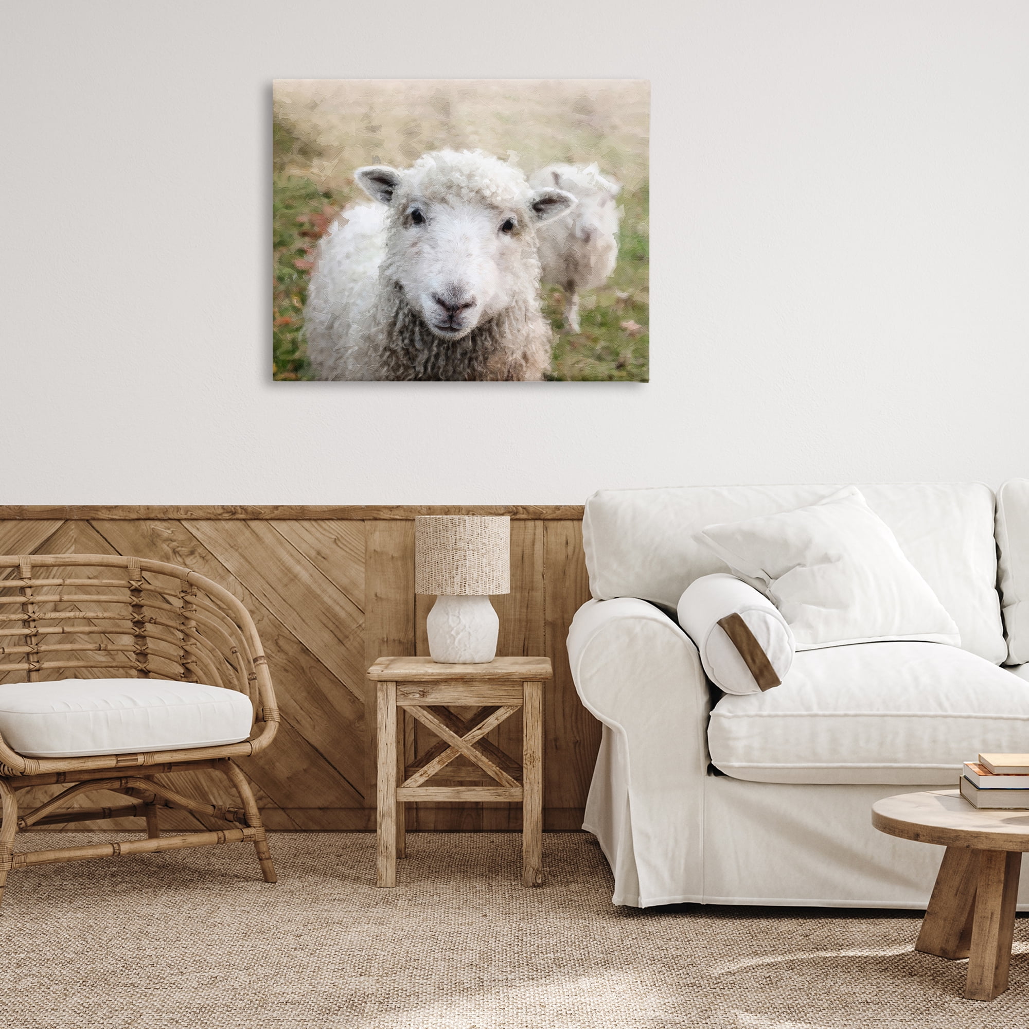 Stupell Industries Close Up Sheep Gaze Animals & Insects Painting Gallery Wrapped Canvas Art Print Wall Art, 40 x 30