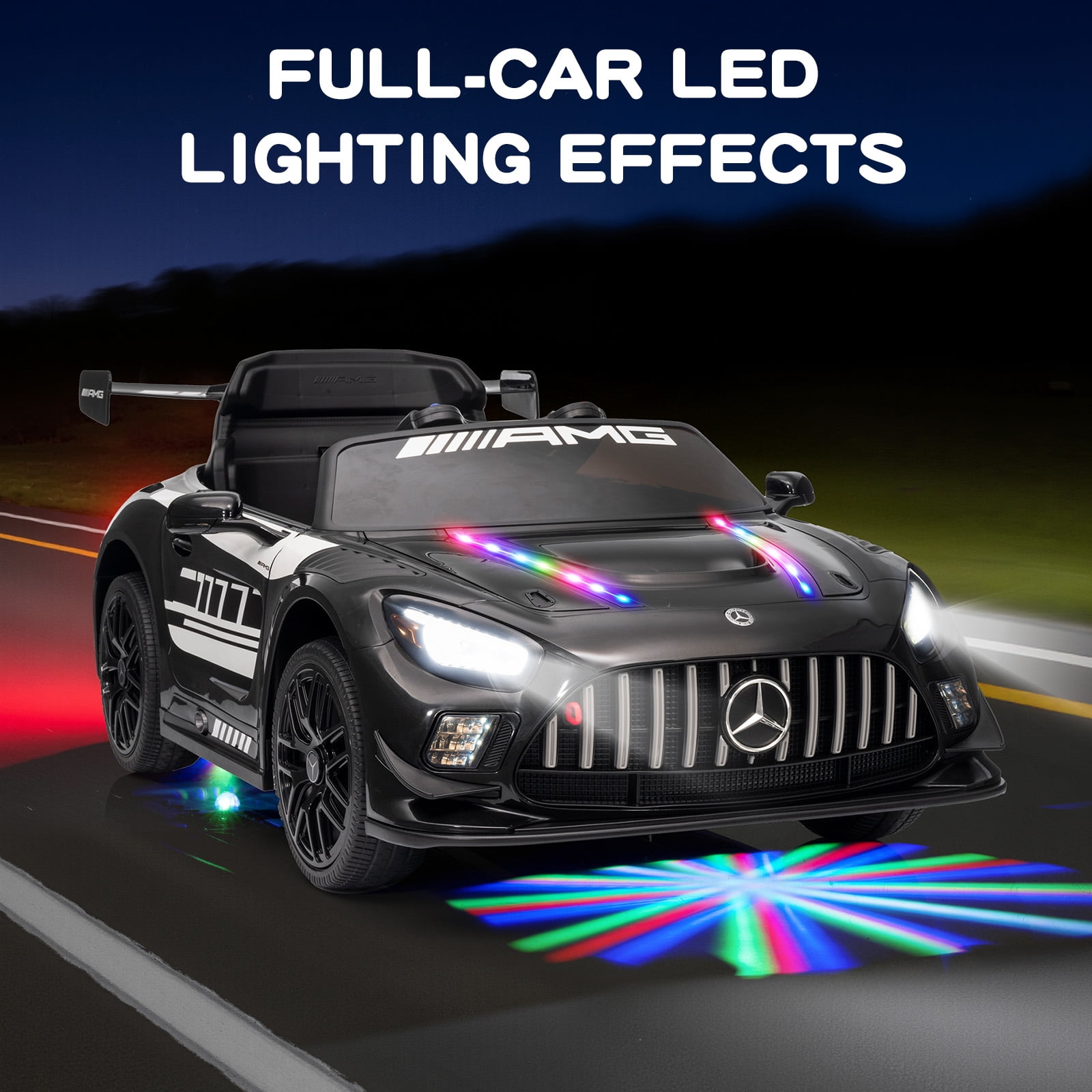 MUKIDY 12V Licensed Mercedes-Benz AMG GT3 Electric Ride on Car Toy for Toddler Kid w/ Remote Control, LED Lights, MP3 Player, Black