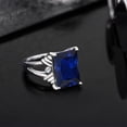 thumbnail image 4 of Gem Stone King 925 Sterling Silver Blue Created Sapphire and White Moissanite Engagement Ring for Women (10.03 Cttw, Gemstone September Birthstone, Emerald Cut 14X10MM, Size 7), 4 of 6