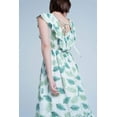 Green Printed Midi Dress with Ruches
