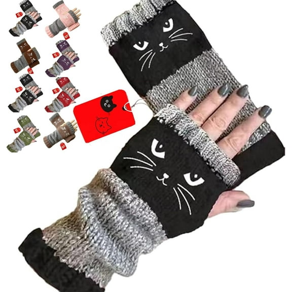 Cozy Cat Gloves, Cozy Cat Tastic Gloves, 2026 Women’s Knitted Fingerless Glove With Cute Cat Touchscreen-Friendly Warm Winter