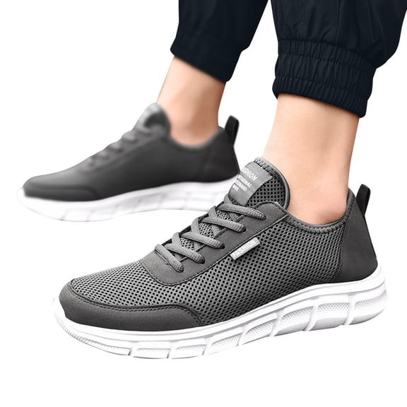 Men's Wide Walking Shoes Fashion Breathable Knit Upper Sneakers Soft Cushioning Non Slip Daily Walking Travel Slip on Footwear Dark Gray Size 10
