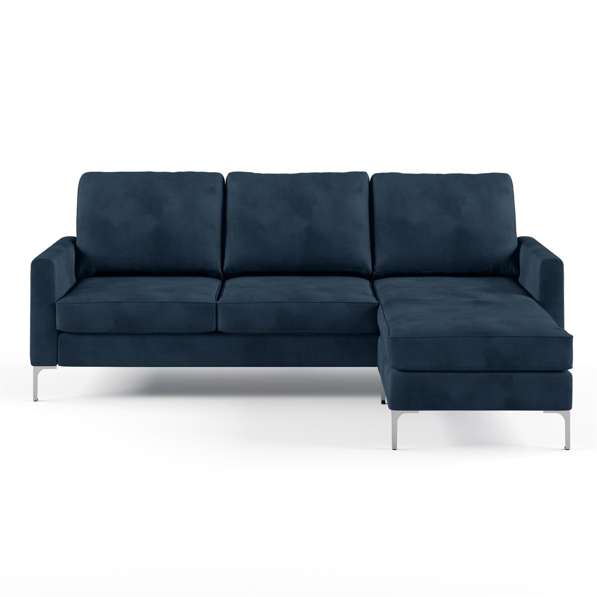 Novogratz Chapman Reversible Sofa and Floating Ottoman with Chrome Metal Legs, Blue Velvet - Walmart.com