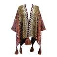 thumbnail image 2 of Women's Soft Knit Shawl Tassel Fringed Wrap Color Block Cardigan Sweater, 2 of 5
