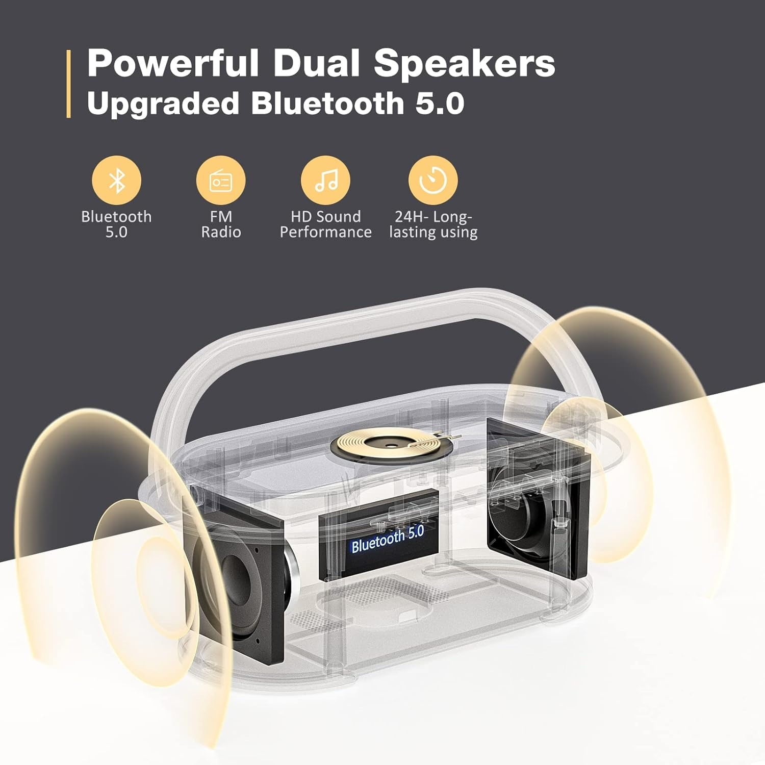 6-in-1 Wireless Charger Bluetooth Speaker with Alarm Clock, FM Radio & Night Light for iPhone + 18W Adapter Gray