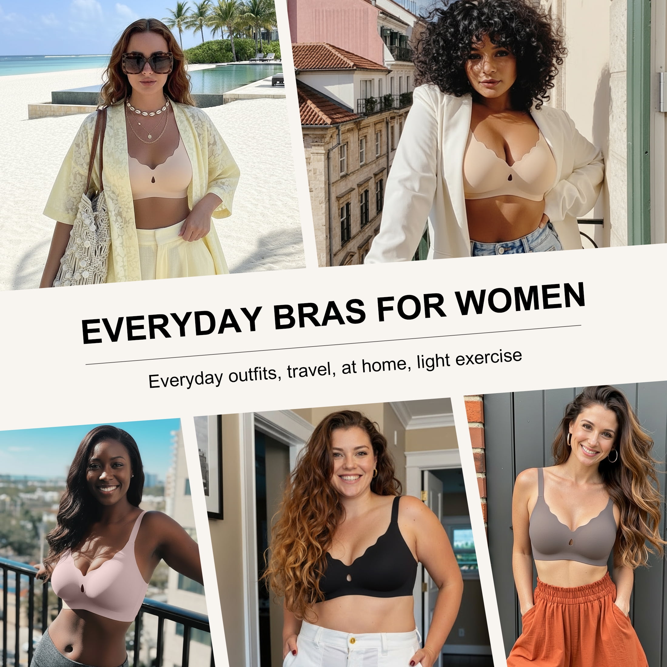 Qylux Wireless Bras for Women - No Underwire Push Up Bra, Seamless Full Coverage Bralette, Comfort Lift Support, Soft Everyday T-Shirt Bra Pack of 2