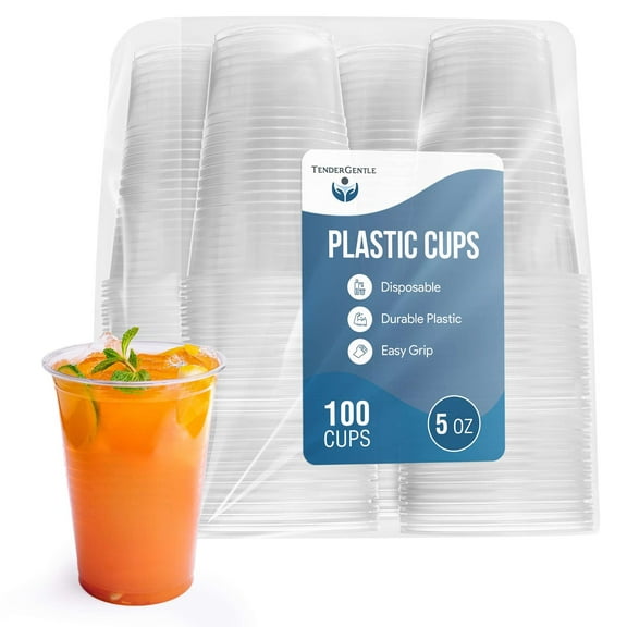 Tender Gentle 5 Oz Plastic Cups, Small Clear Disposable Drinking Cups for Party, Dinner - 100 Count